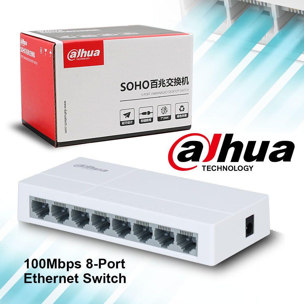 Dahua 8 Port 10/100 Mbps Unmanaged Desktop Network Splitter Fast Ethernet Switch